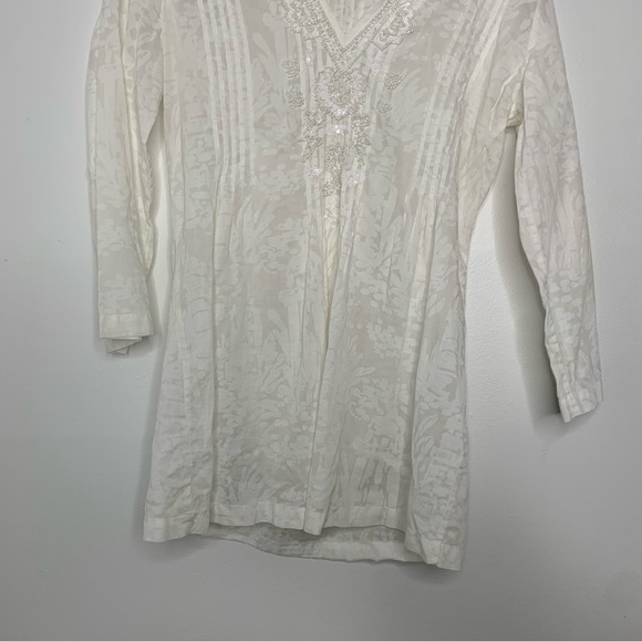 Lilly Pulitzer white semi sheer beaded tunic top - Picture 2 of 9